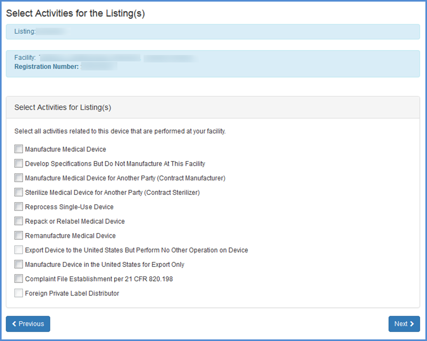This displays Select Activities for Listing(s) screen