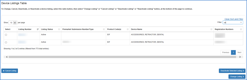 This displays the Select Listing Screen