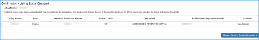 This displays the Confirmation Screen