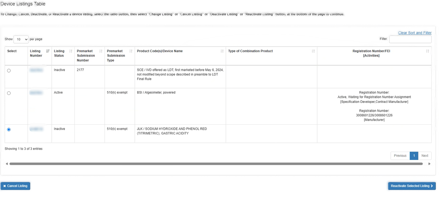This displays the Select Listing Screen