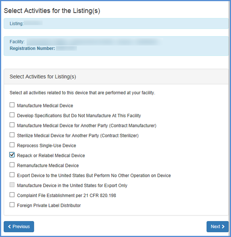 This displays the Select Activities for Listing(s)