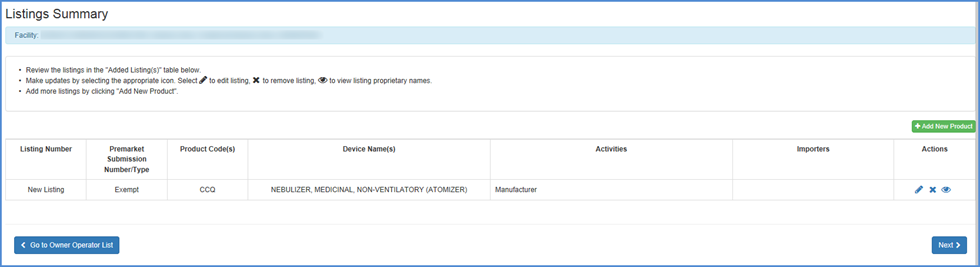 This displays the Listing Review and Certification Screen