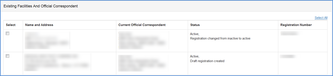 This displays the Facility Selection Screen