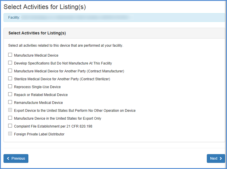 This displays the Select Activities for Listing(s)